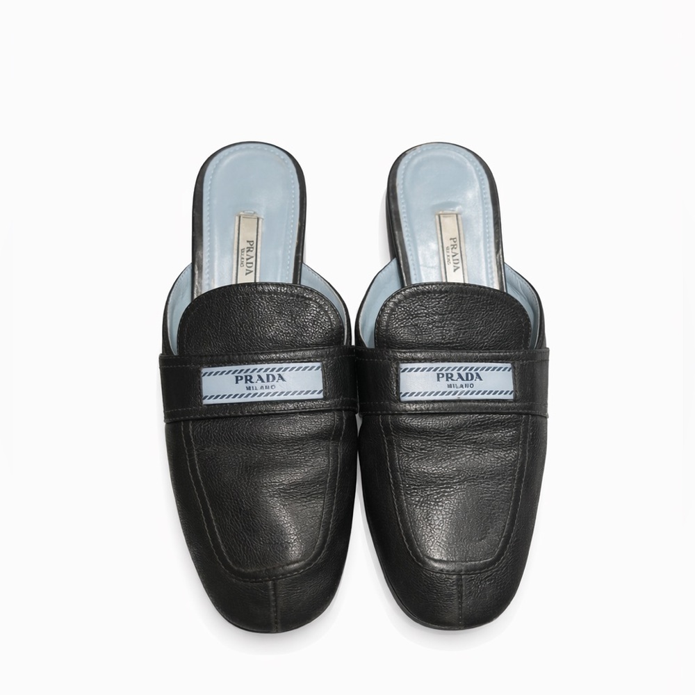 Prada womens Black Leather Slip-On Loafers